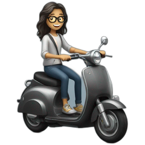 long hair boy with beard and spectacles and girl riding on black scooter emoji