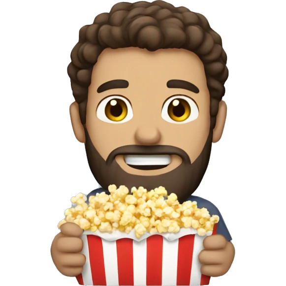 Brown haired man with a beard eating popcorn emoji