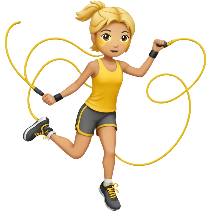 person jumping rope, simple yellow face emoji