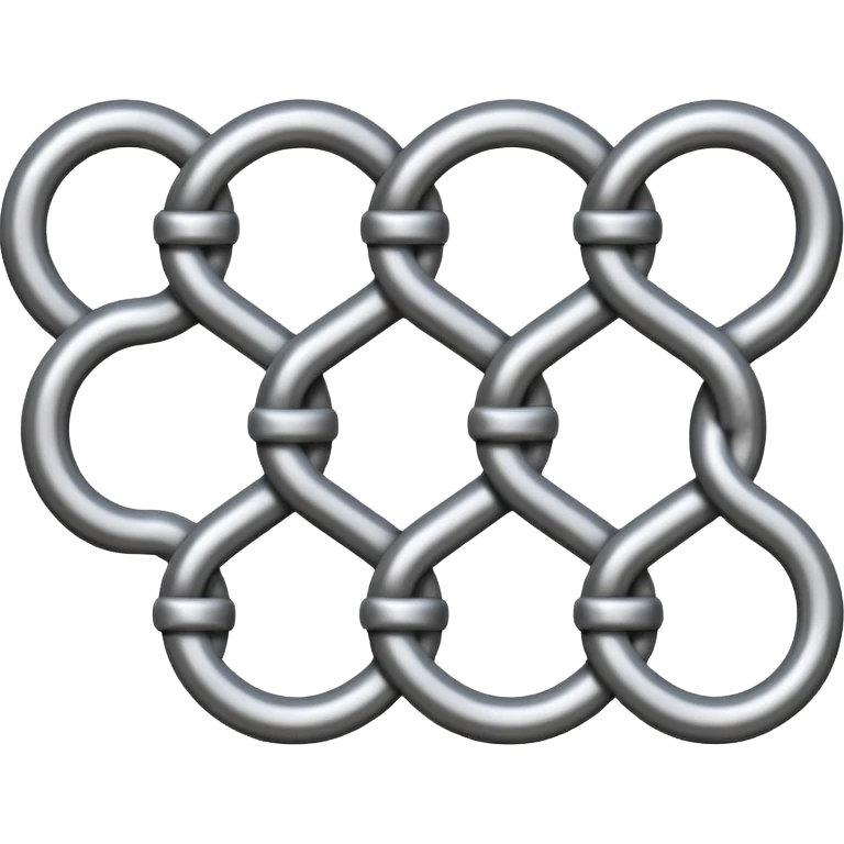 3D render of Chain Link Fence, made of interlocking chainmail metal rings, wire mesh texture, visible holes and negative space, metallic silver and grey, high contrast shadows, emoji style, isolated on white background --v 6.0. emoji