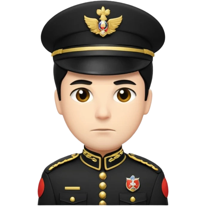 Un emoji di un carabiniere con il grado da carabiniere con uniforme nera, il soggetto deve essere un maschio con capelli neri emoji