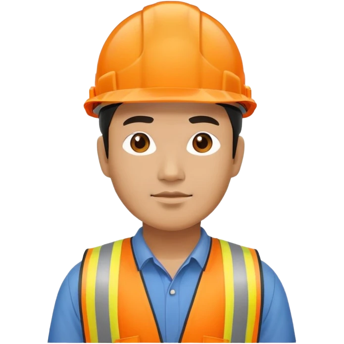 Asian man wearing orange safety helmet, construction worker emoji
