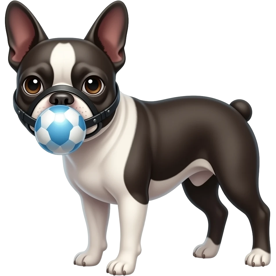 Boston terrier wearing ball gag emoji