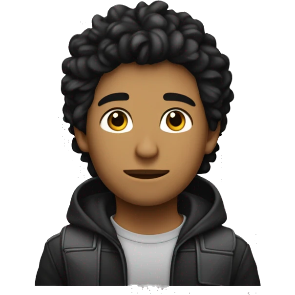 Chico joven delgado moreno con pelo negro y perilla desde una vista lateral cerpo entero emoji