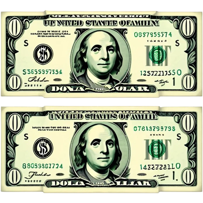 flat iPhone-style emoji of a dollar bill with a straight cut down the middle, halves slightly apart, simple and flat design emoji