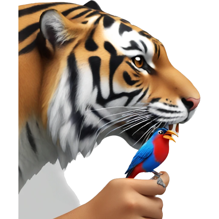Tiger eating a blue and red bird emoji