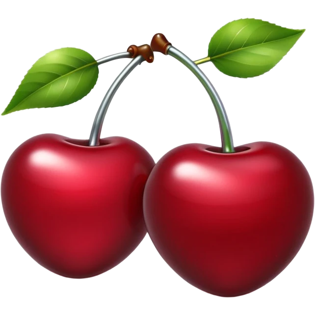 A pair of cherries emoji made of liquid silver chrome, smooth rounded shapes, glossy metallic surface, subtle sensual vibe, luxury sexy aesthetic, iOS emoji style, centered, clean white background emoji