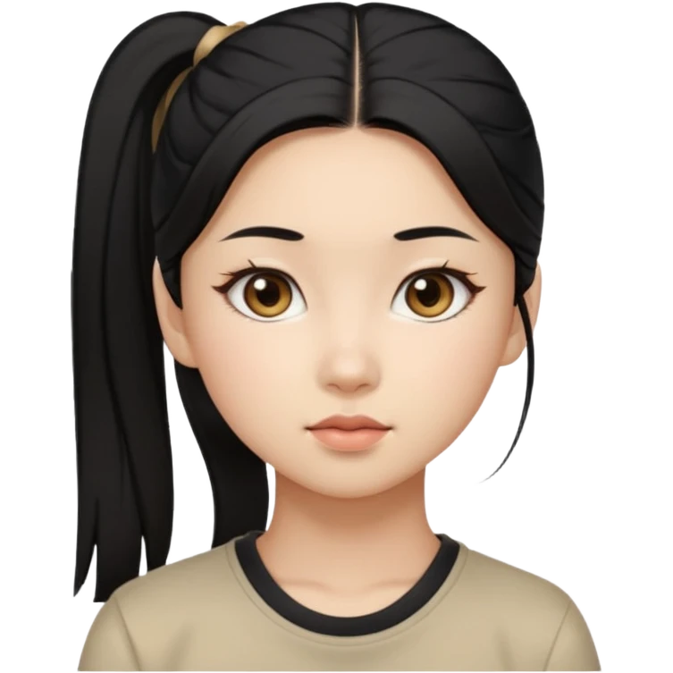 Korean girl, black hair in ponytail, beige eyes emoji