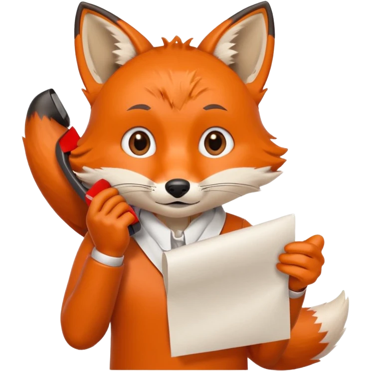 The fox is talking on the phone and holding sheets of paper in his hands emoji