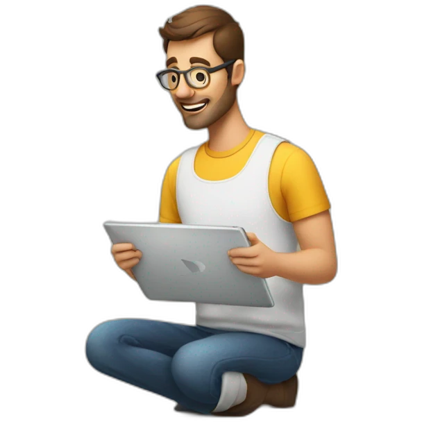 A man with a ipad making a inventory of apartment emoji