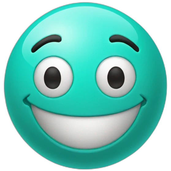 A turquoise ball with a smiling, waving face emoji