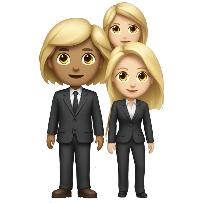 Digital team emoiji consisting of 2 women and 3 men. One blonde woman, one blond man, rest brown hair. All business suit. emoji