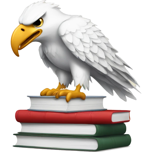 white eagle in student cap with a Stack of white and red books emoji