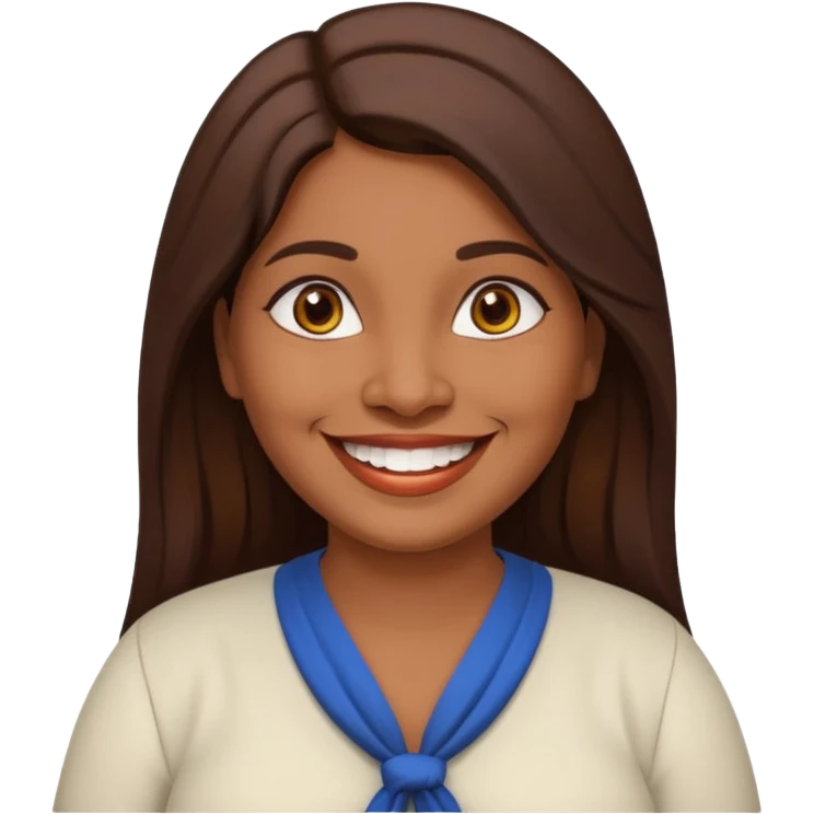 40 yr old chubby Sri Lankan woman, dark skin, straight brown hair, big smile, white teeth, european clothes, longer hair emoji