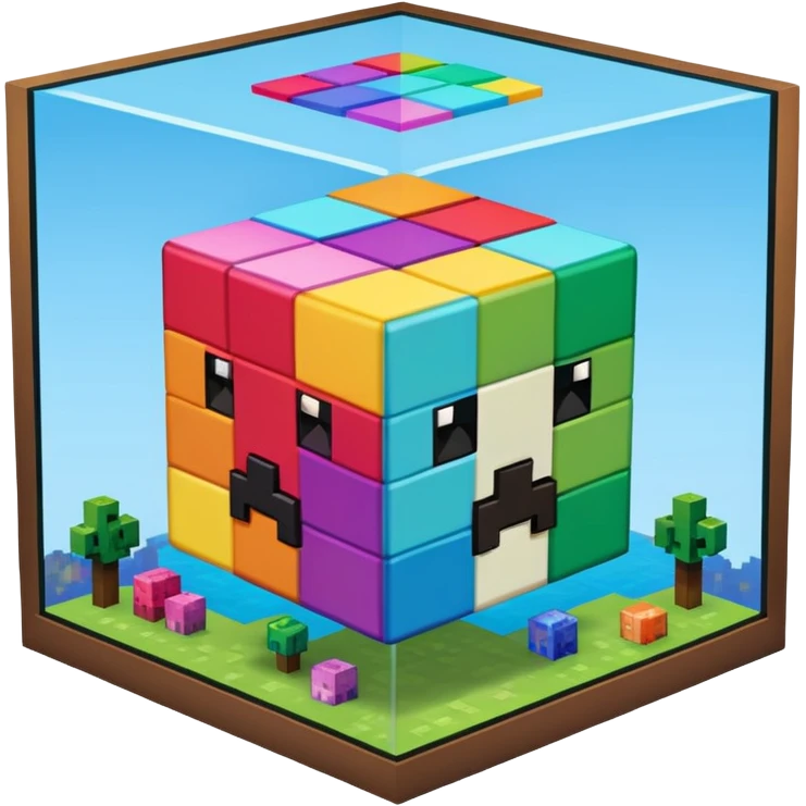 computer screen showing a Minecraft cube emoji