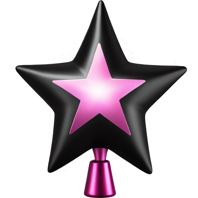 Realistic isolated black and pink metallic star christmas tree topper. emoji