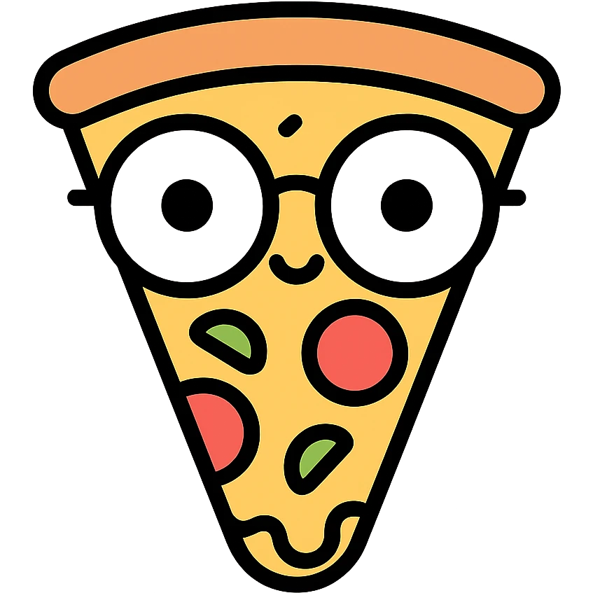 pizza caricature with exaggerated round glasses emoji