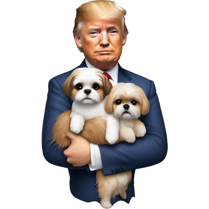 Donald trump holding a shih tzu dog in his arms emoji