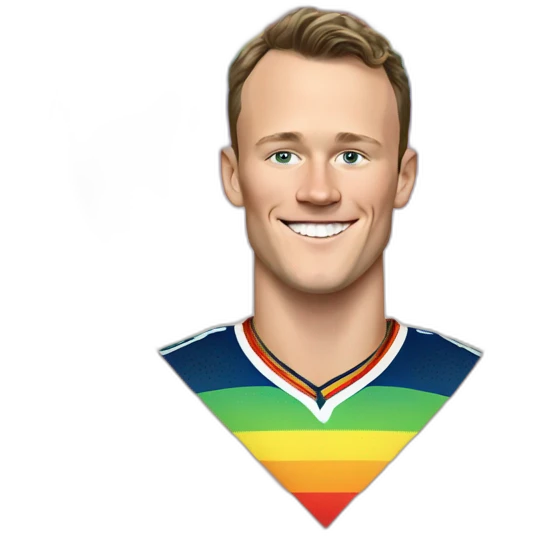 Jonathan Toews inside a rainbow heart emoji