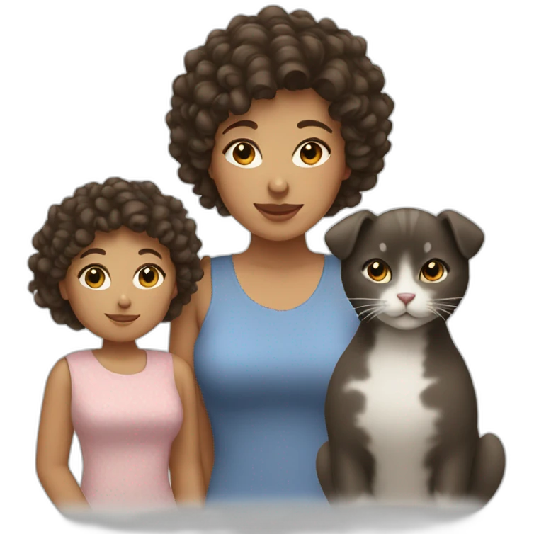 woman with brunette curly short hair and 2 cats emoji