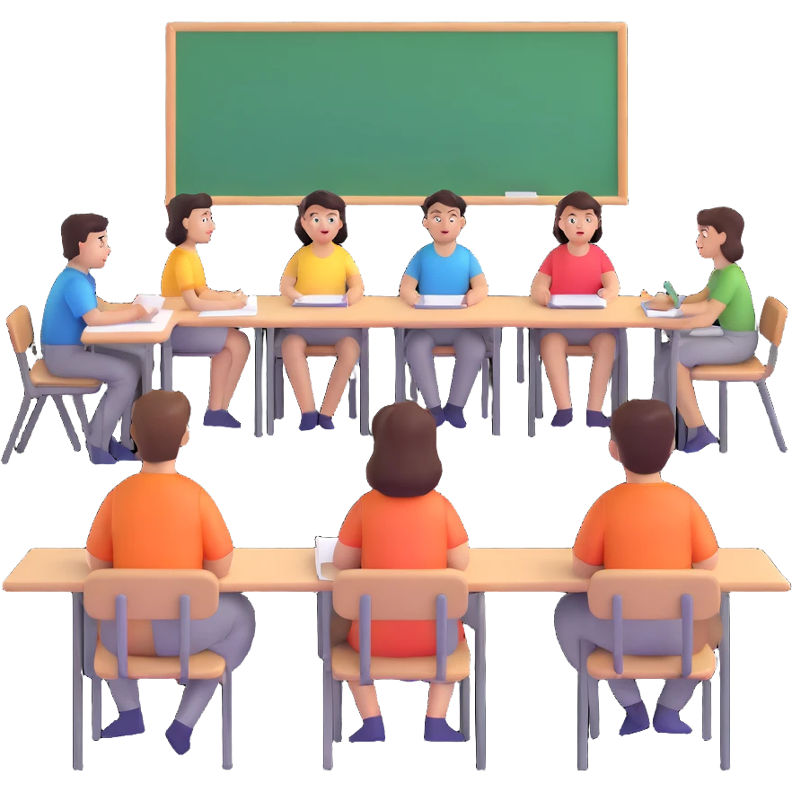 five people sitting in classroom during education session emoji