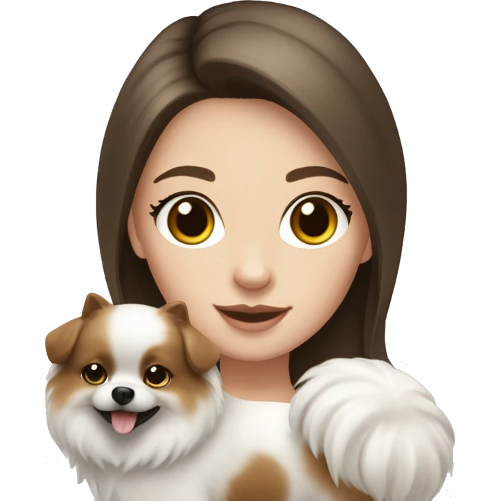 White girl brunette hair with a white Pomerania  emoji