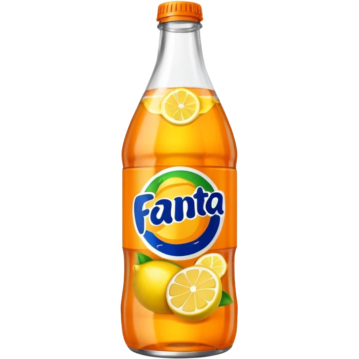 Una botella de cristal con el logo de Fanta con Fanta de limón dentro de color amarillo AMARILLA emoji