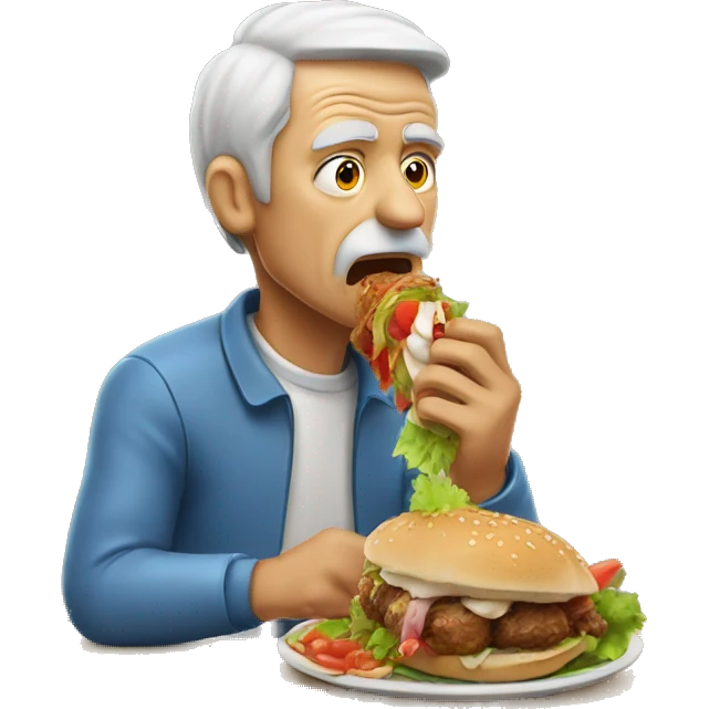 old man eating a kebab while sweating emoji