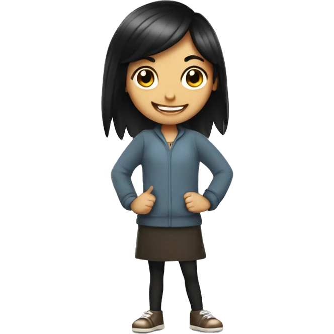 Dark haired girl with thumbs up smiling but weirded oug emoji