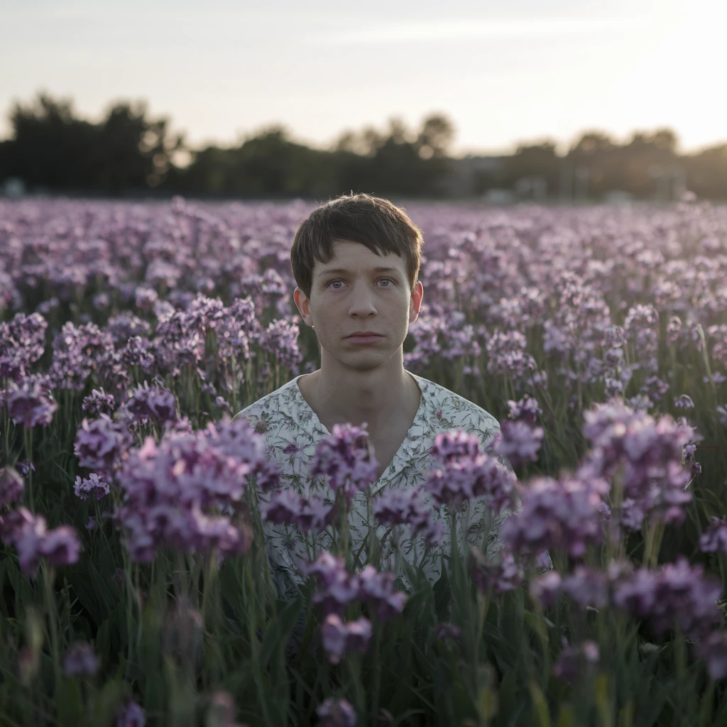 Person peaking from back of the flower with cinematic blur emoji