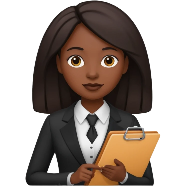 black woman in formal attire holding a clipboard emoji