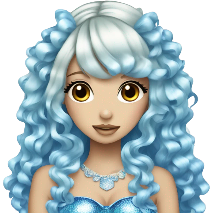 hime gyaru siren, blue skin, fish scales emoji