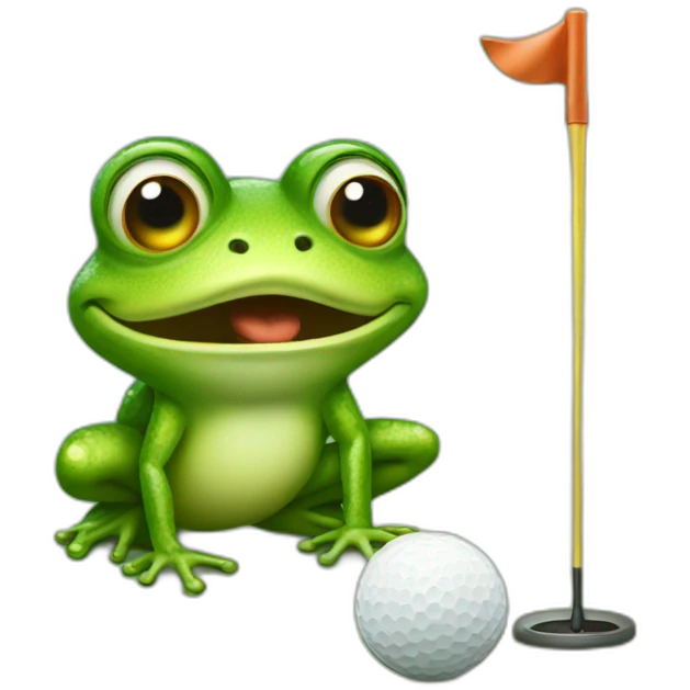 Frog standing up putting a golf ball into hole emoji