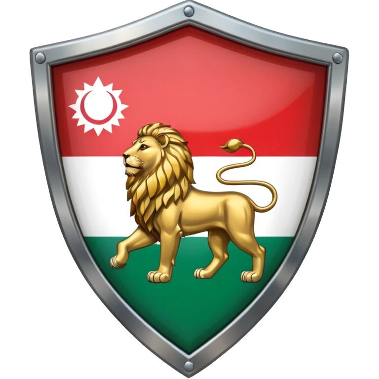 rectangular shield with the flag of Iran, with a lion and a sun emoji