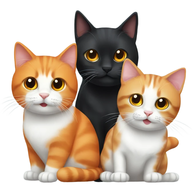 2 black cats and a orange and white cat  emoji