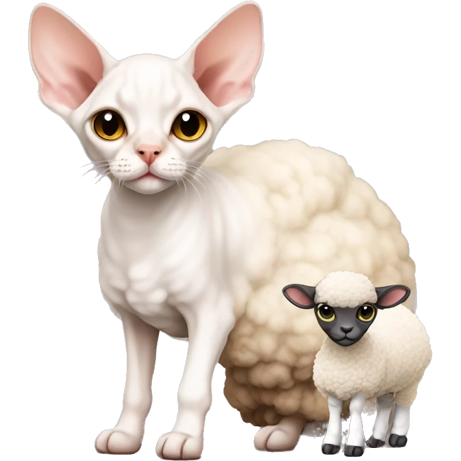 Cute Devon Rex sitting next to a sheep whole body emoji