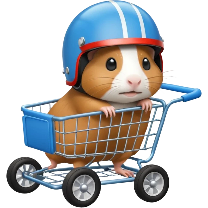 Race car whose frame and suspension is made of shopping cart material driven by a thin Guinea pig  emoji