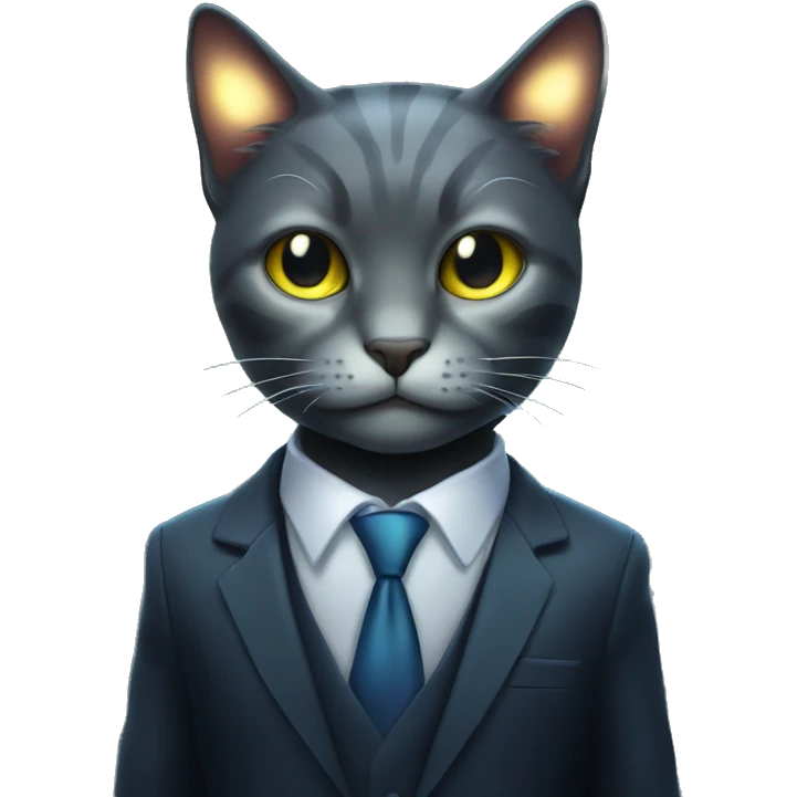 Cat wearing Dark iridescent business suit glowing emoji