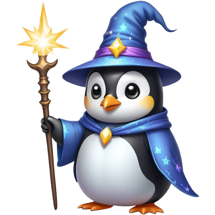 penguin wizard with magical sparks coming out of his wand emoji