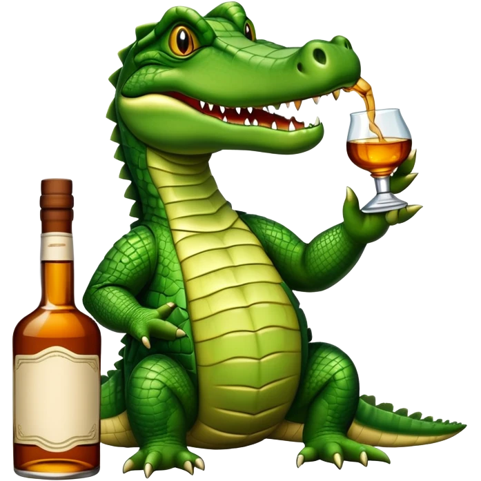 crocodile with a bottle of whiskey emoji