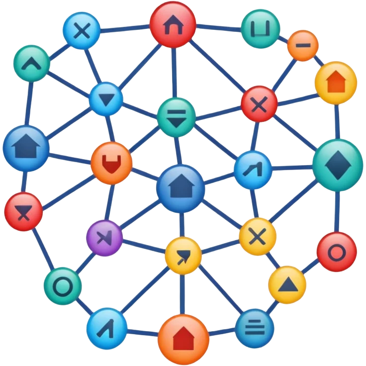 complex scheme of tasks with interconnected nodes and arrows emoji
