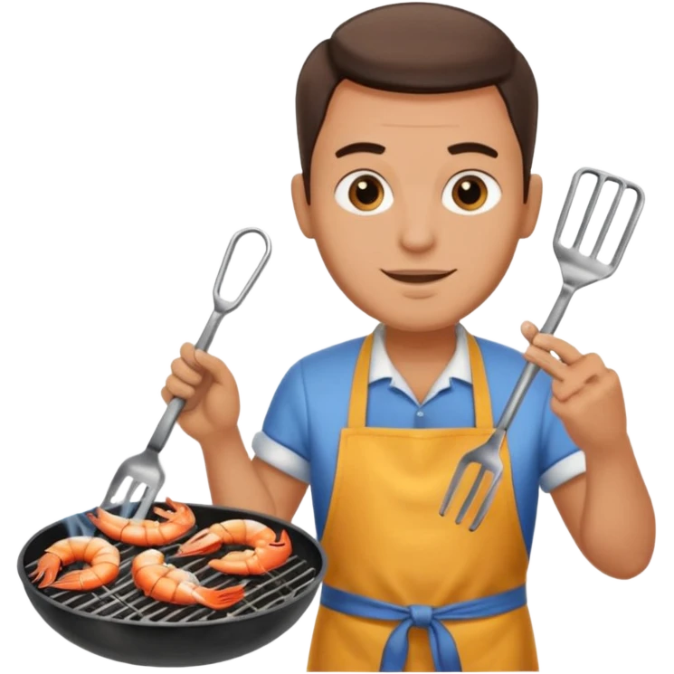 man grilling seafood on a sizzling grill emoji