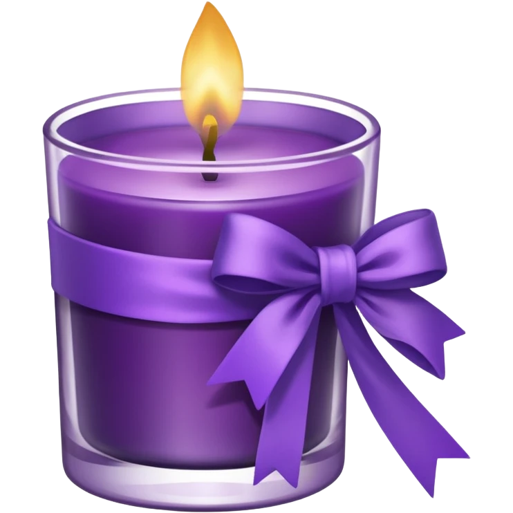 A transparent shot cup with purple wax that is lit as a candle, and purple ribbon wrapped around the cup. emoji