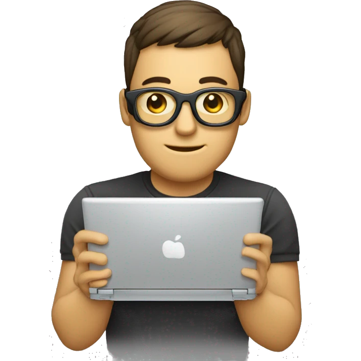 Développeur web qui porte des lunettes avec un pc dans les mains emoji