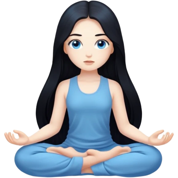 Beautiful Pale girl with long black hair and blue eyes meditates emoji