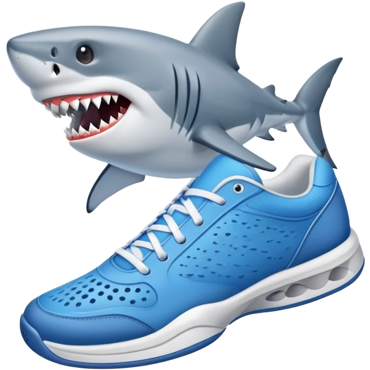 Athletic shark in blue tennis shoes emoji