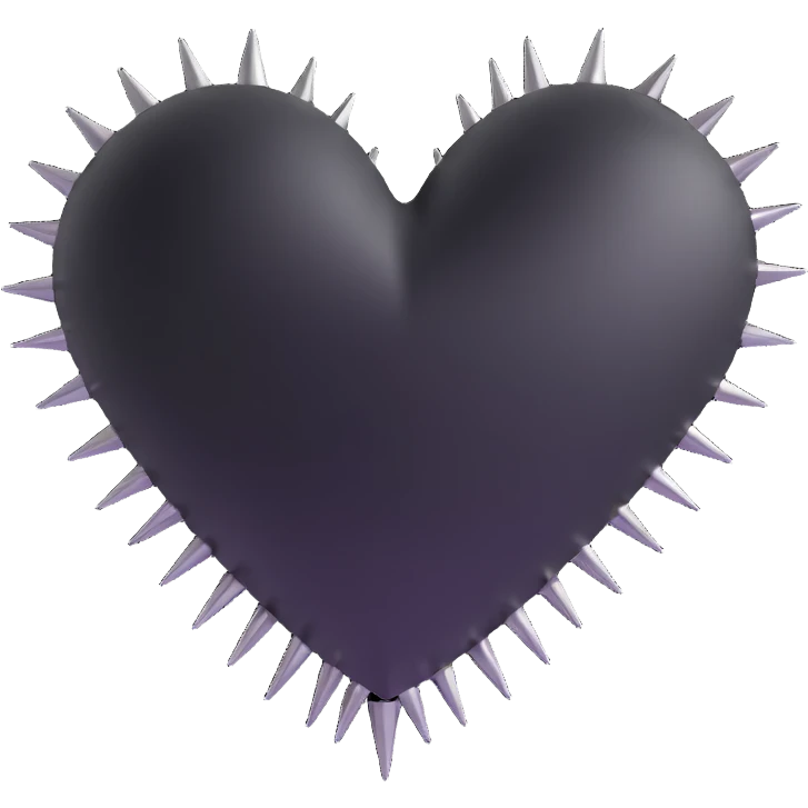 3D style black heart with metallic spikes, gothic vibe, dark and elegant emoji