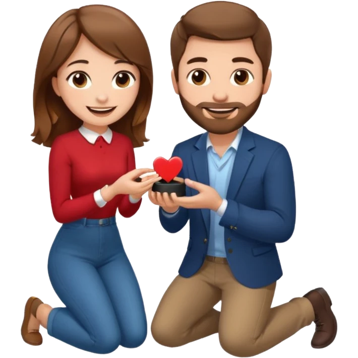 A brown haired man with a short beard proposing to a brown haired girl emoji