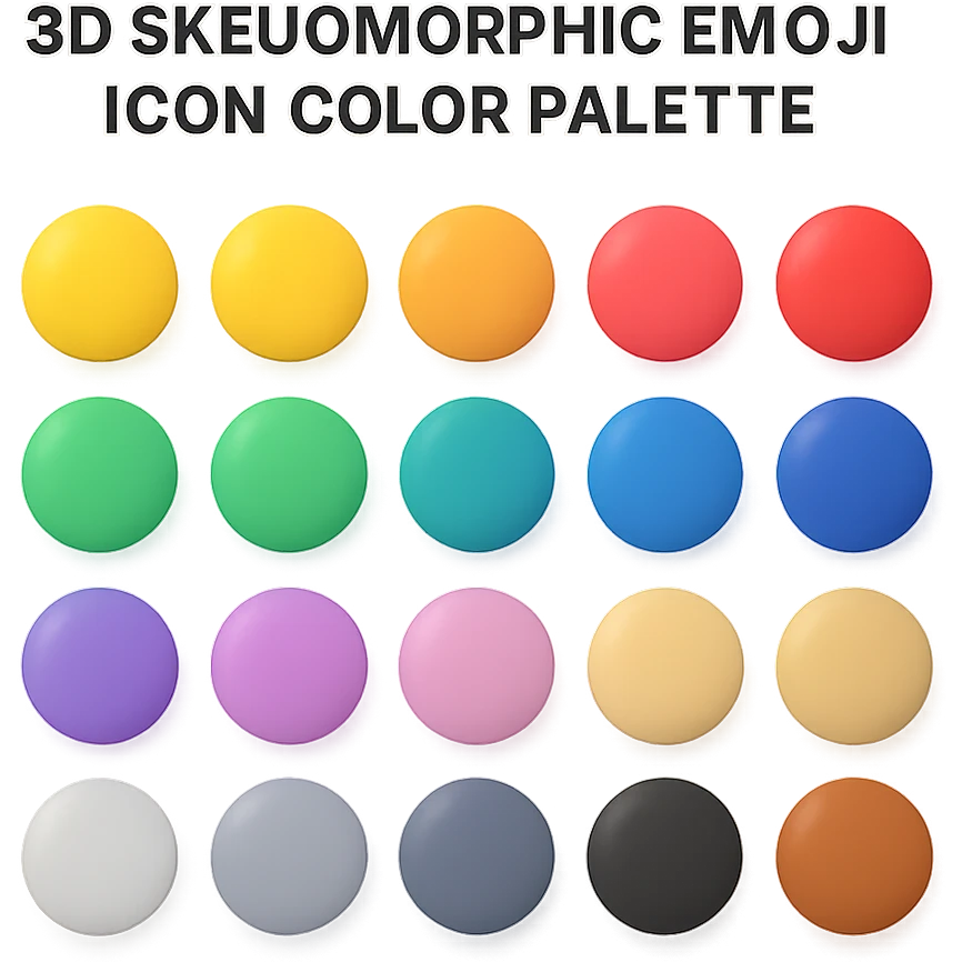 {
  "title": "3D Skeuomorphic Emoji Icon Schema",
  "type": "object",
  "properties": {
    "object": {
      "type": "string",
      "description": "Name of the object to be represented (e.g., 'money bag', 'camera', 'pizza')."
    },
    "style": {
      "type": "string",
      "enum": ["3D skeuomorphic emoji"],
      "description": "Visual style to be used for rendering."
    },
    "materials": {
      "type": "object",
      "properties": {
        "base": {
          "type": "string",
          "description": "Primary material texture, e.g., 'smooth cloth', 'metallic', 'plastic'."
        },
        "details": {
          "type": "array",
          "items": { "type": "string" },
          "description": "Secondary materials or embellishments (e.g., rope, buttons, stitching)."
        }
      }
    },
    "colors": {
      "type": "object",
      "properties": {
        "baseColor": {
          "type": "string",
          "description": "Main color of the object (e.g., '#F5DEB3' for a beige sack)."
        },
        "accentColors": {
          "type": "array",
          "items": { "type": "string" },
          "description": "Accent or highlight colors (e.g., yellow for dollar sign)."
        }
      }
    },
    "lighting": {
      "type": "object",
      "properties": {
        "type": {
          "type": "string",
          "enum": ["soft", "ambient", "studio"],
          "description": "Lighting type used to shade and define volume."
        },
        "shadows": {
          "type": "boolean",
          "description": "Indicates if soft drop shadows are used."
        }
      }
    },
    "geometry": {
      "type": "object",
      "properties": {
        "dimensionality": {
          "type": "string",
          "enum": ["3D"],
          "description": "Indicates that object is rendered in 3D."
        },
        "roundedEdges": {
          "type": "boolean",
          "description": "Indicates if object has smooth, rounded edges."
        }
      }
    },
    "expression": {
      "type": "string",
      "enum": ["playful", "realistic", "friendly"],
      "description": "Overall emotional tone of the icon."
    },
    "background": {
      "type": "string",
      "enum": ["transparent", "white", "gradient"],
      "description": "Background type for the rendered emoji."
    }
  },
  "required": ["object", "style", "materials", "colors", "lighting", "geometry", "expression", "background"]
}

color palette emoji
