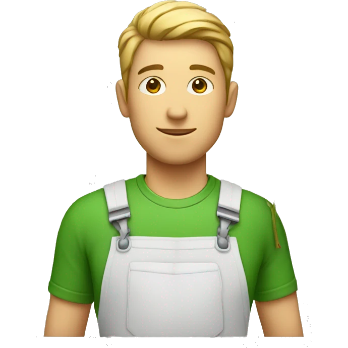 white gardener with green clothes holds small rose emoji